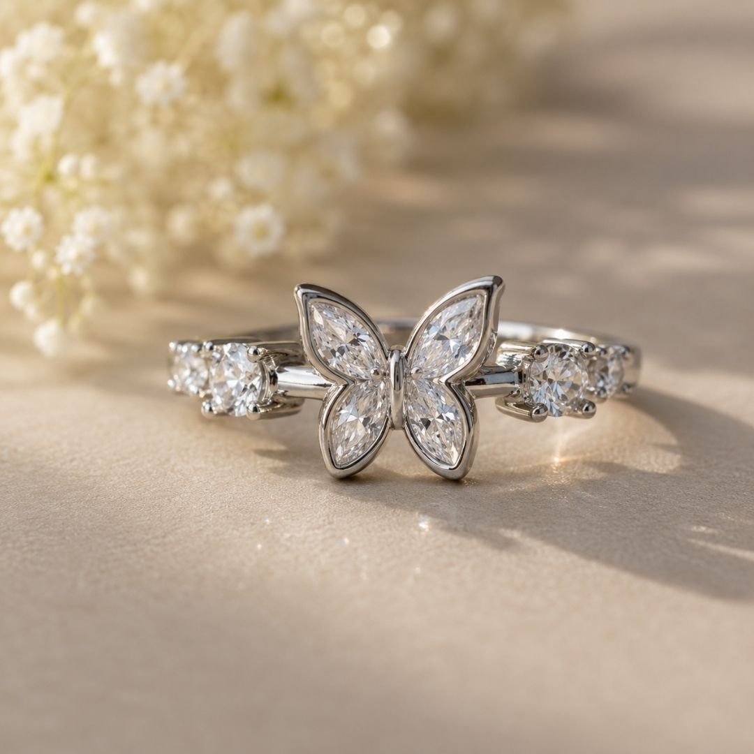 Silver Plated Butterfly Sparkle Ring