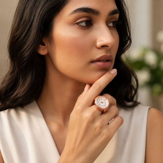 Classic Rose Gold Finger Watch | Roman Dial Adjustable Ring