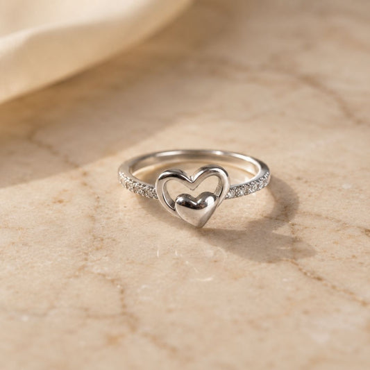 Double Heart Silver Plated Ring