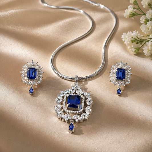 Royal Blue American Diamond Necklace Set