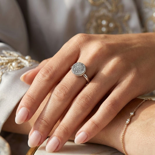 Minimalist German Silver Stardust Statement Ring