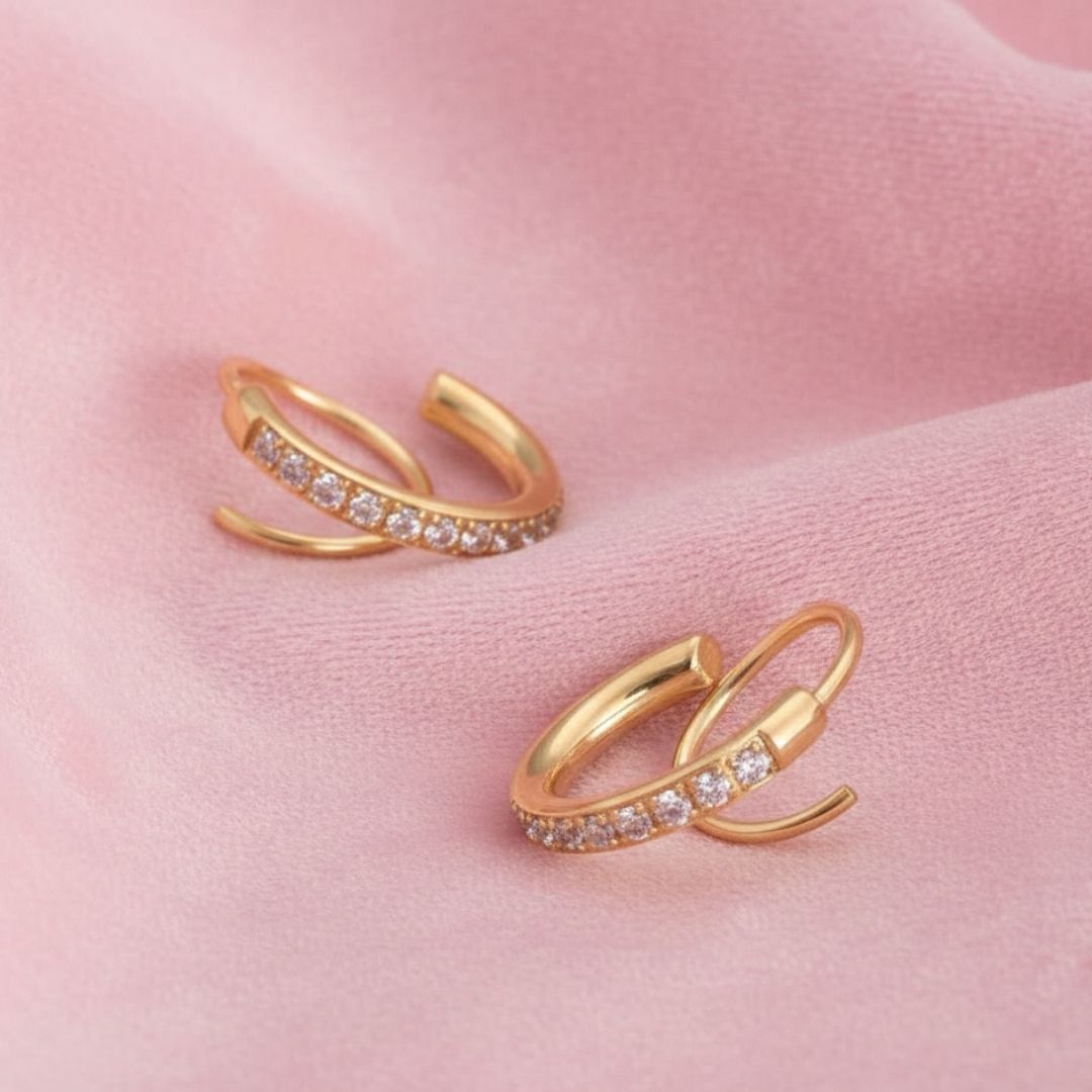 Anti-Tarnish 18K Gold Plated Diamond-Style Hoop Earrings