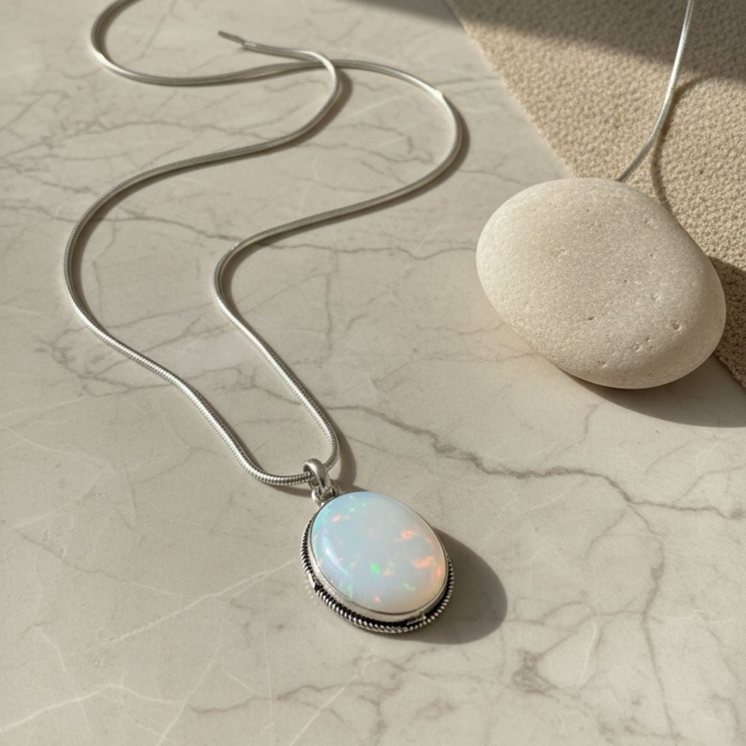 Moonlight Opal Oval Pendant Necklace