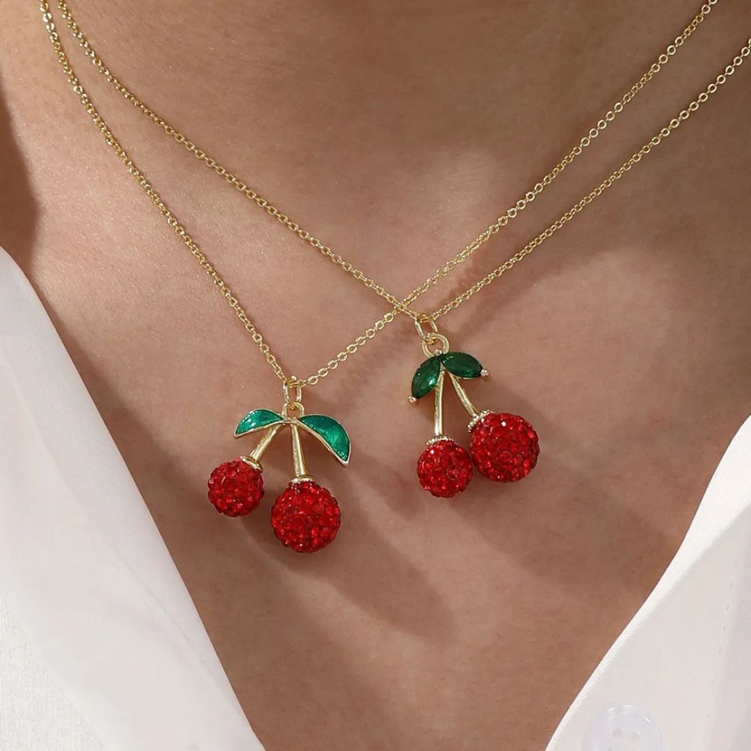 Cherry Red Crystal Pendant Necklace for Women | Gold Finish Cute Pendant