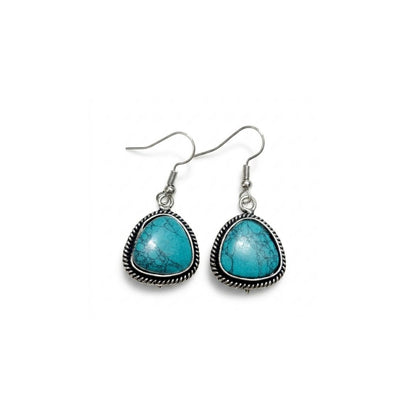 Vintage Turqoise Stone Drop Earrings – Antique Silver-Tone Dangle Earrings
