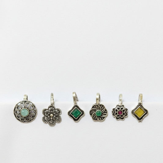 Vintage Oxidised Silver Nose Pins – Set of 6 Distinct Designs