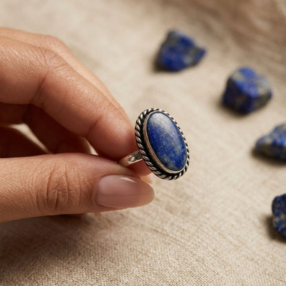 Vintage Lapis Blue Stone Silver Ring