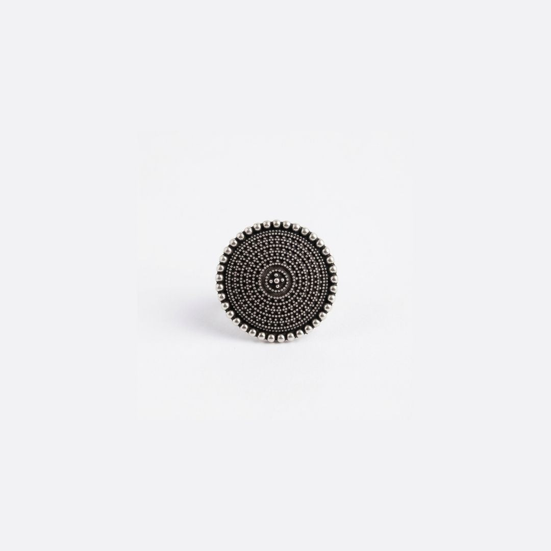 Elegant German Silver Oxidized Circular Statement Ring