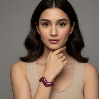 Wine Berry Resin Wave Bangle Bracelet for Women –  Statement Cuff