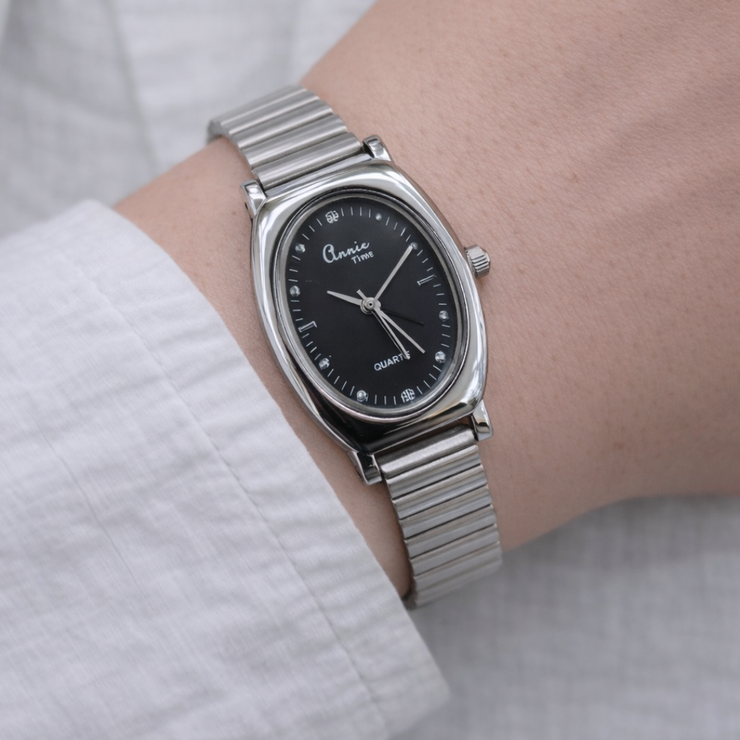 Annie Elite Oval Silver Watch – Stainless Steel Bracelet Watch for Women