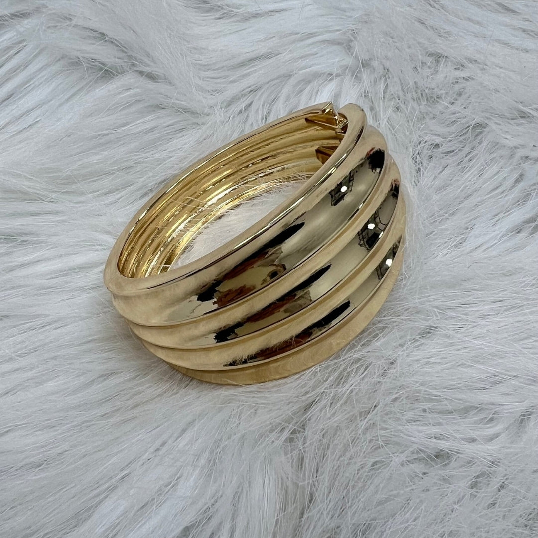 Layered Gold Plated Dome Cuff Bracelet