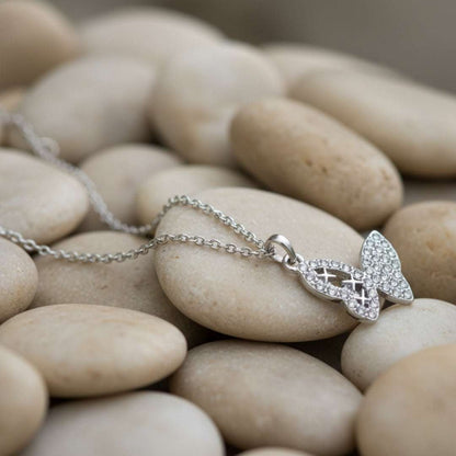 Silver Butterfly Pave Pendant Necklace – Girls Jewellery