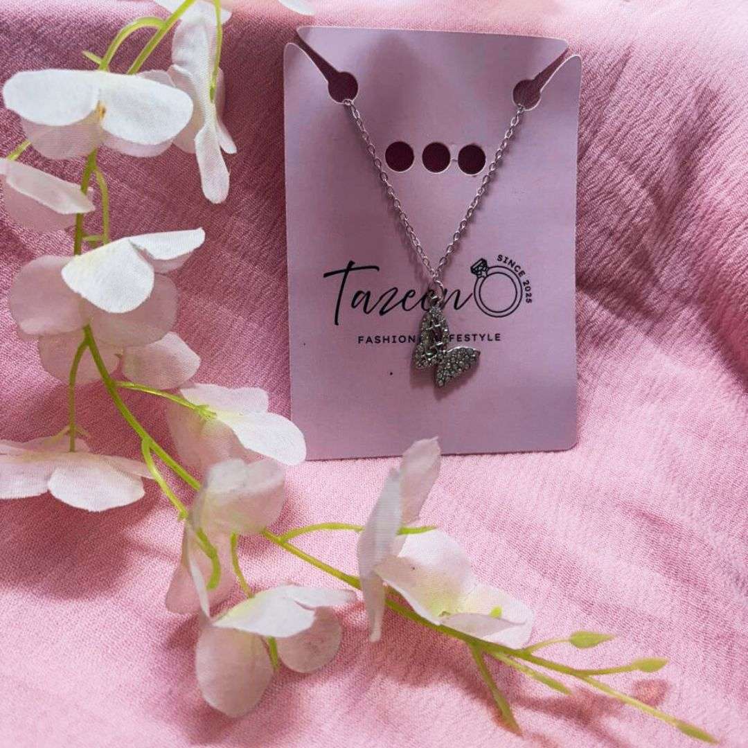 Silver Butterfly Pave Pendant Necklace – Girls Jewellery