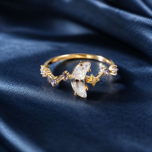 Gold Plated Crescent Star Ring