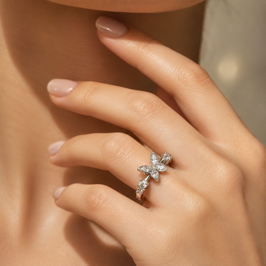 Silver Plated Butterfly Sparkle Ring