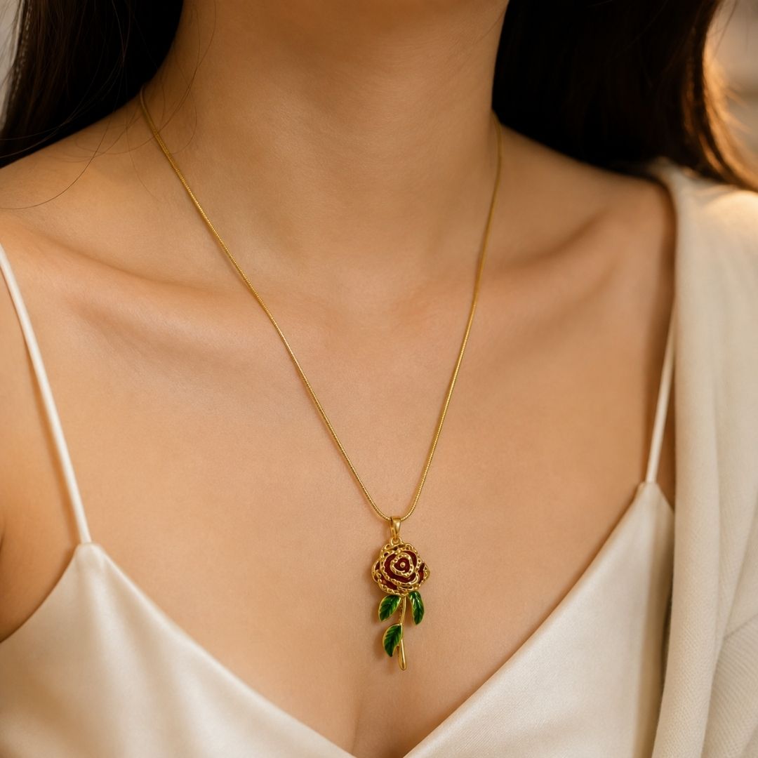 Anti-Tarnish Rose Pendant Necklace for Women