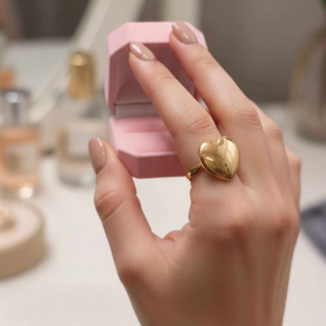 18K Gold Plated Anti‑Tarnish Heart Ring for Women