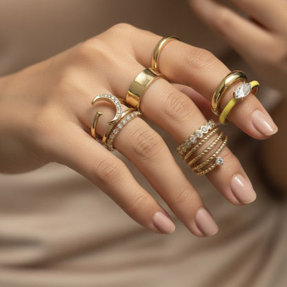 10-Piece Gold Finish Combo Ring Set for Women | Adjustable Daily Wear Rings