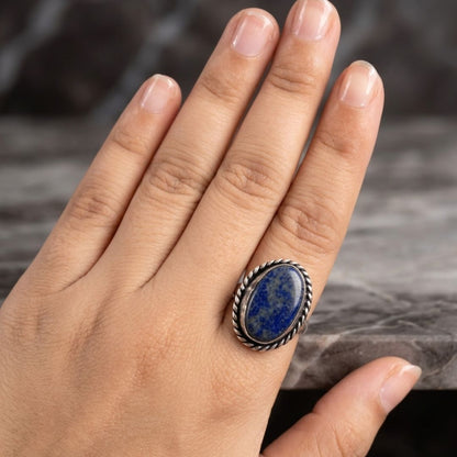 Vintage Lapis Blue Stone Silver Ring