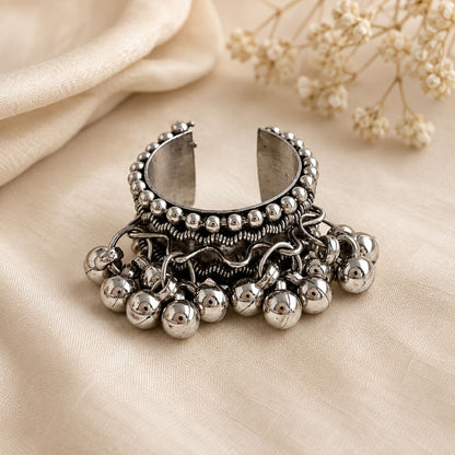 Oxidized German Silver Ghungroo Statement Toe Ring / Midi Ring