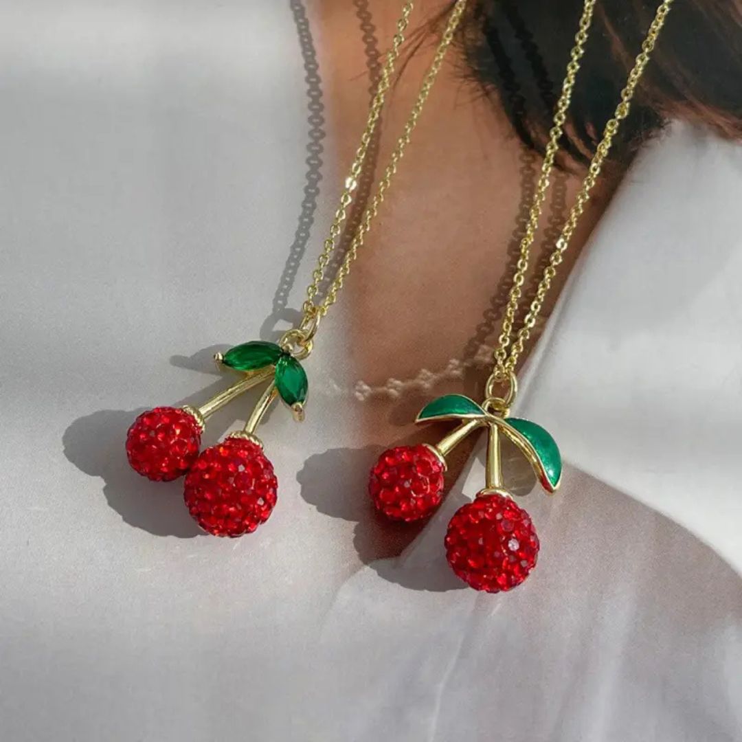 Cherry Red Crystal Pendant Necklace for Women | Gold Finish Cute Pendant