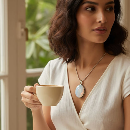Moonlight Opal Oval Pendant Necklace