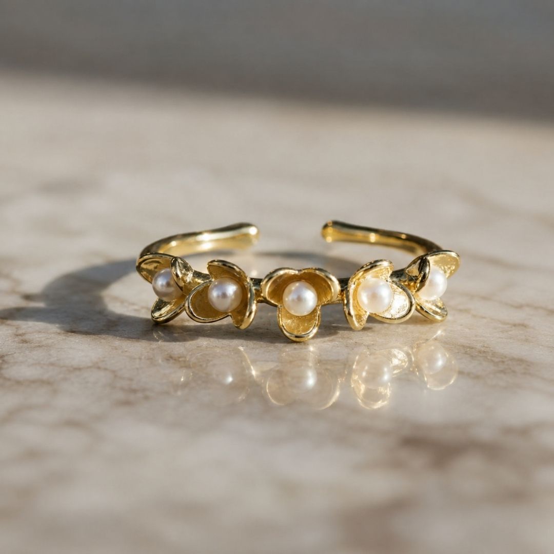 Dainty Floral Pearl Wrap Ring
