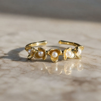 Dainty Floral Pearl Wrap Ring