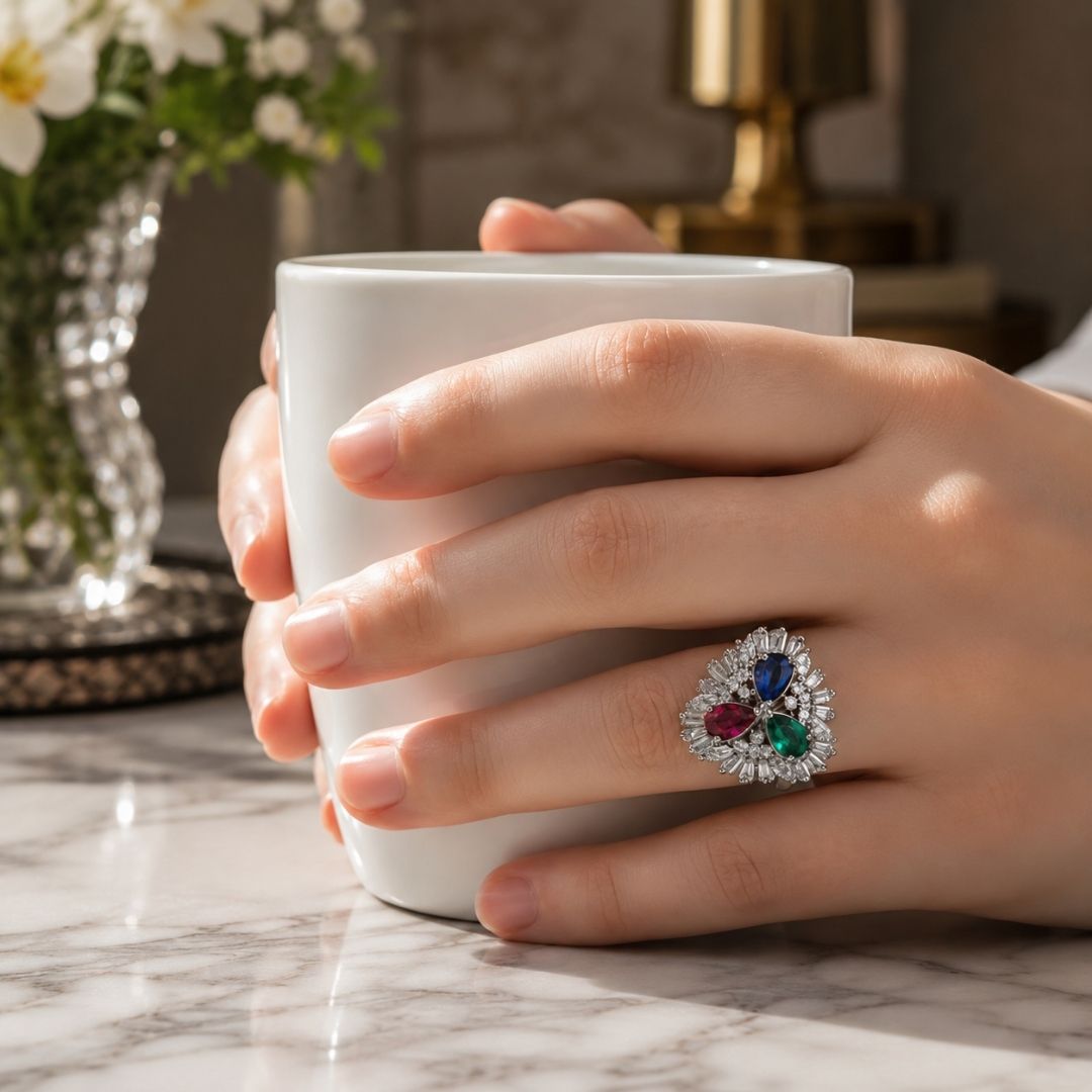 AD Multi-Stone Statement Finger Ring