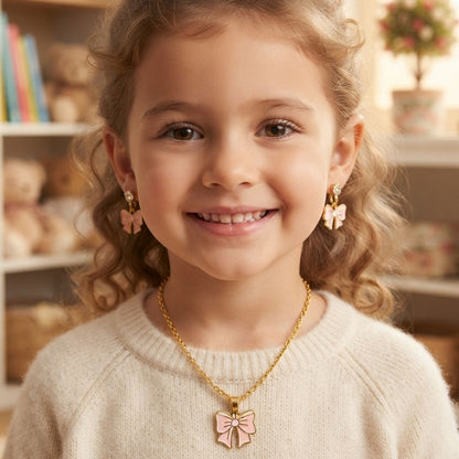 Cute Pink Bow Jewelry Set for Girls