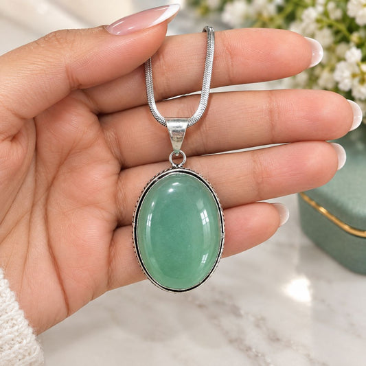 Mint Green Oval Gemstone Pendant Necklace