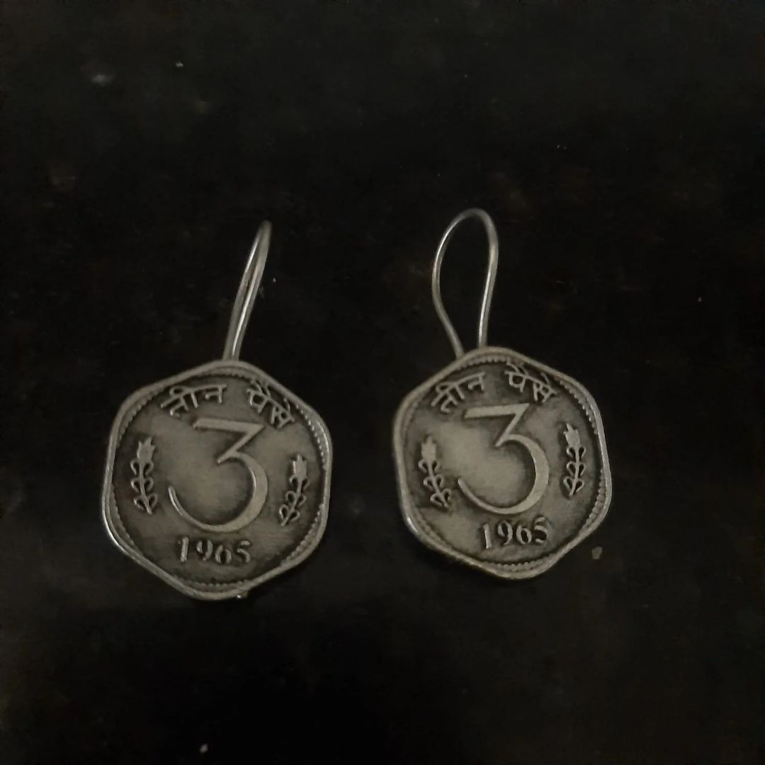 German Silver 3 Paisa Coin Earrings | Vintage Oxidized Ethnic Statement Jewelry