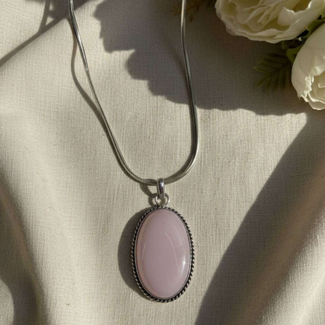Rose Quartz Oval Pendant Necklace