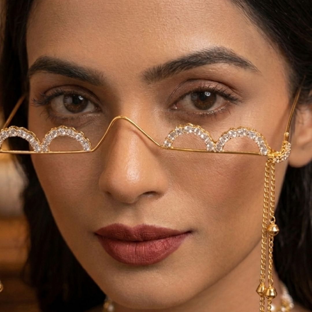 Chic Brass Facelet with Sparkling Arc Design & Ghungroo Facelet