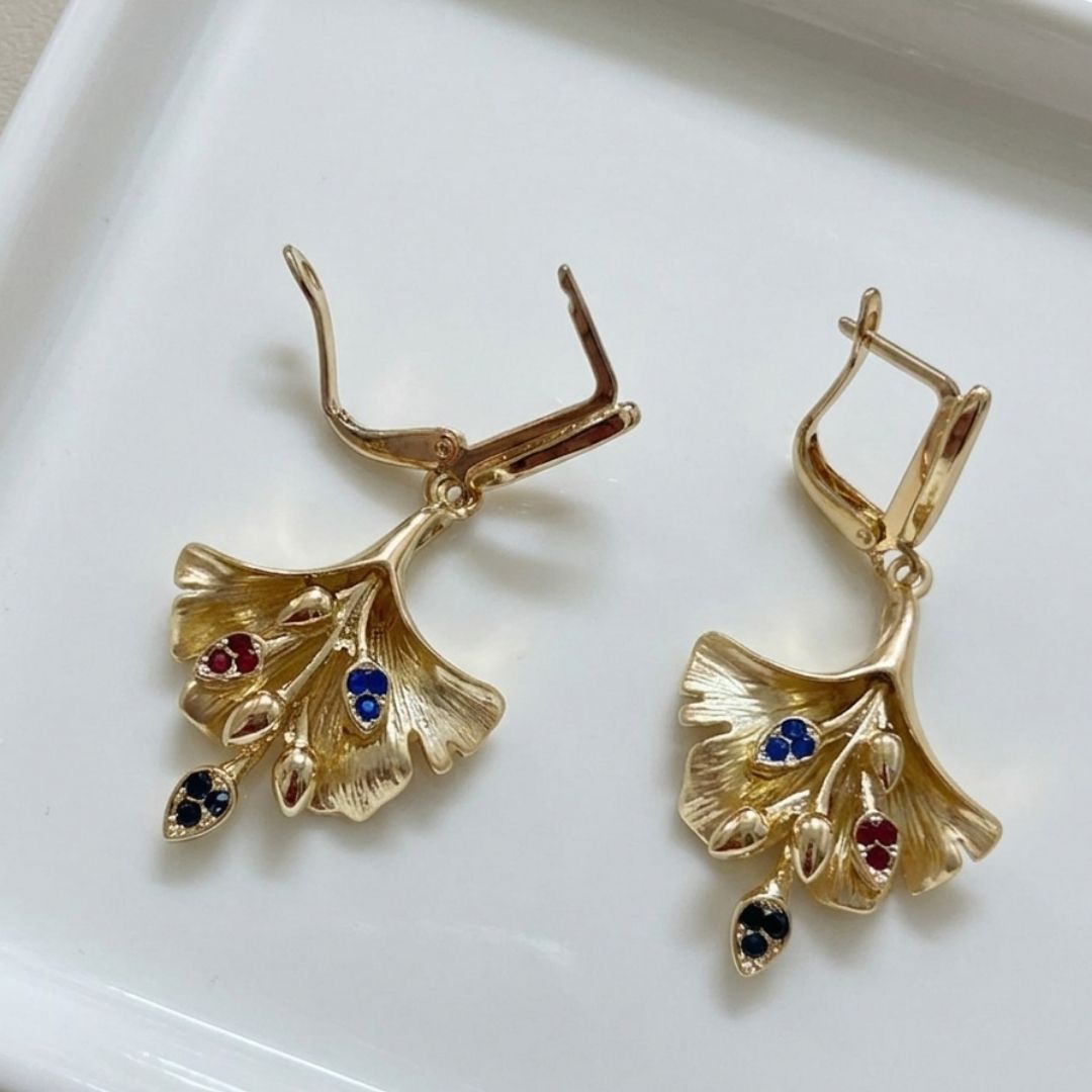 Golden Leaf Zircon Necklace Set with Earrings & Ring