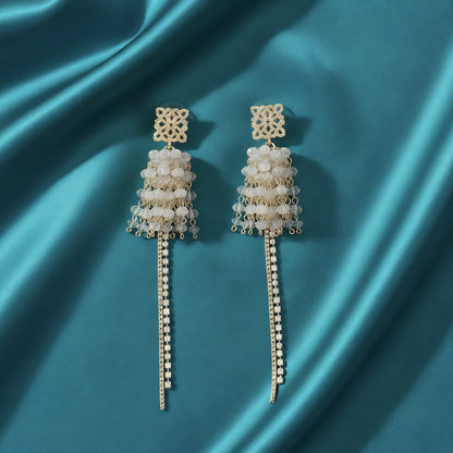 Crystal Tassel Statement Earrings Gold
