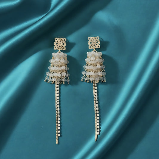 Crystal Tassel Statement Earrings Gold