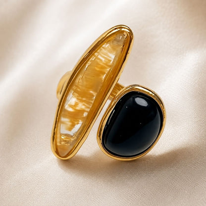 Brass 18K Gold-Plated Natural Stone Irregular Open Ring