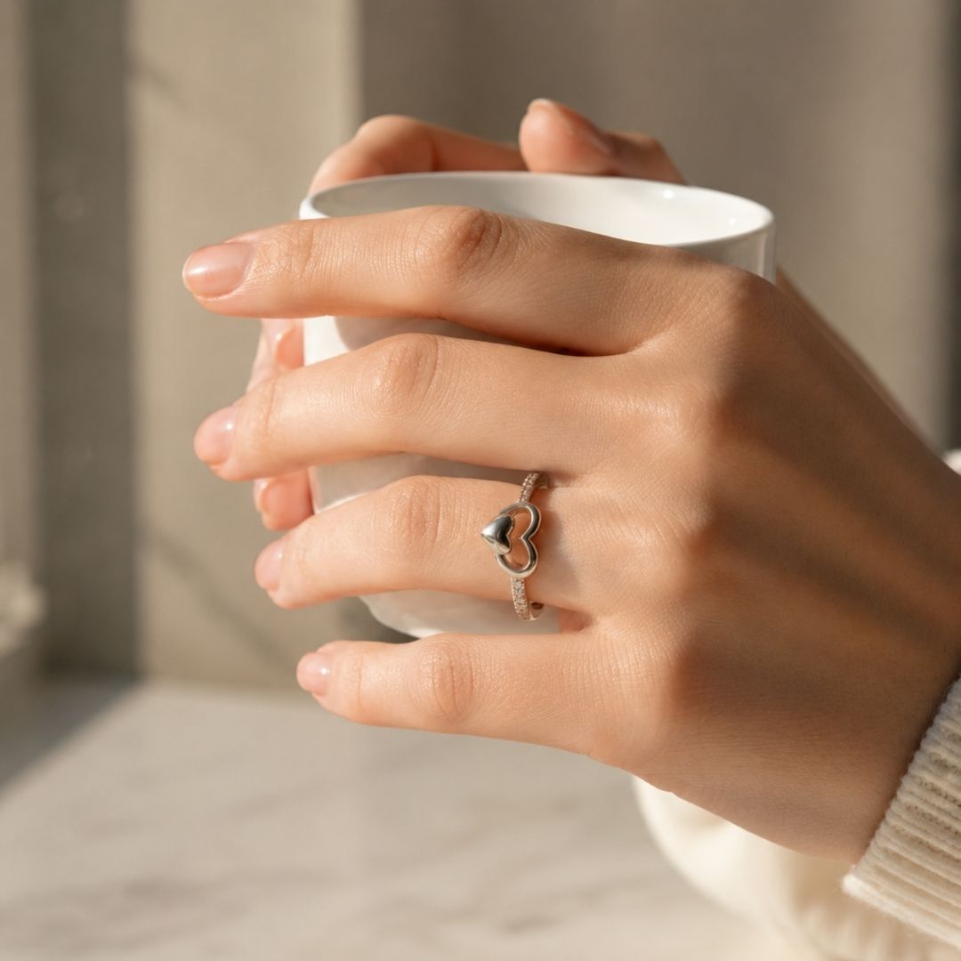 Double Heart Silver Plated Ring