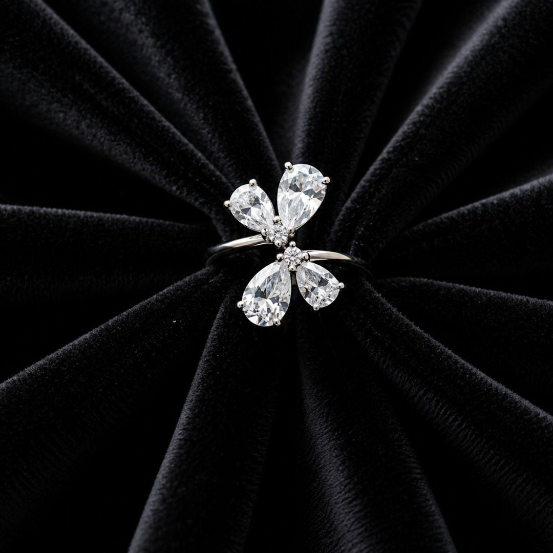Premium White Crystal Flower Statement Ring for Women