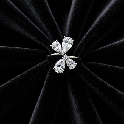 Premium White Crystal Flower Statement Ring for Women
