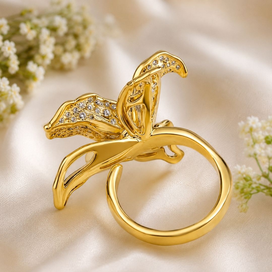 18KT Gold-Plated Stone-Studded Adjustable Finger Ring