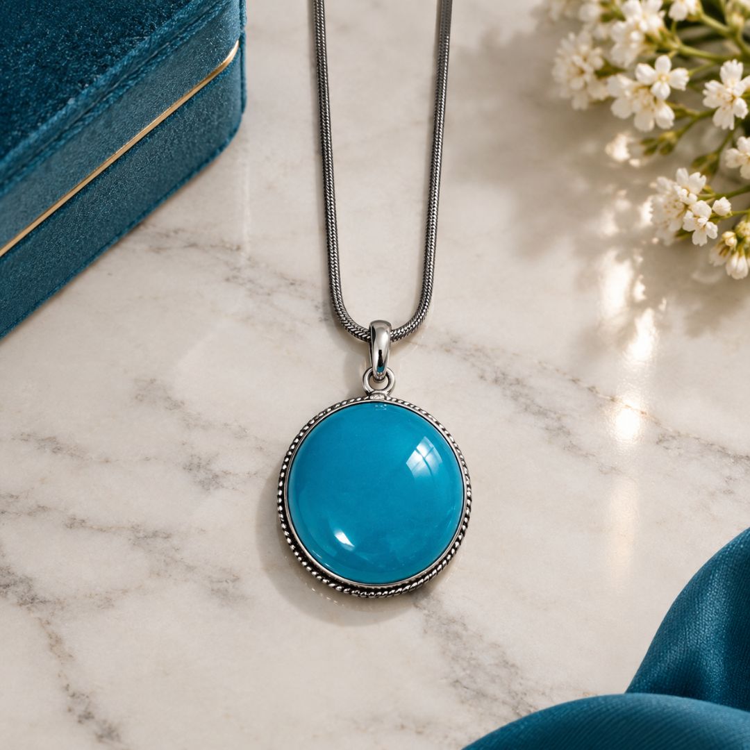 Blue Oval Gemstone Pendant Necklace