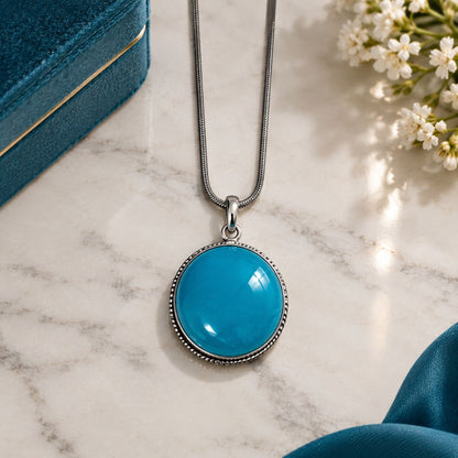 Blue Oval Gemstone Pendant Necklace