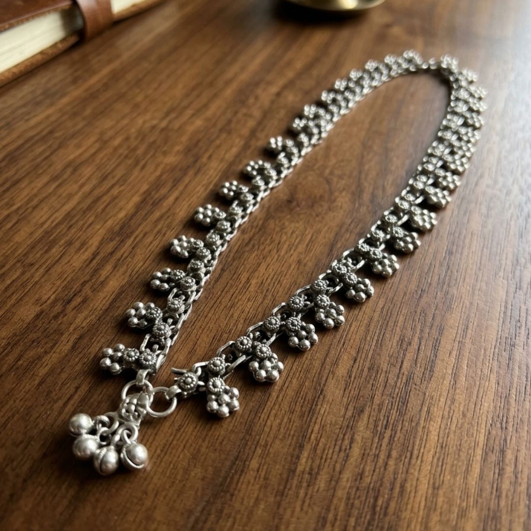 Vintage Oxidized Silver Tribal Anklet for Women