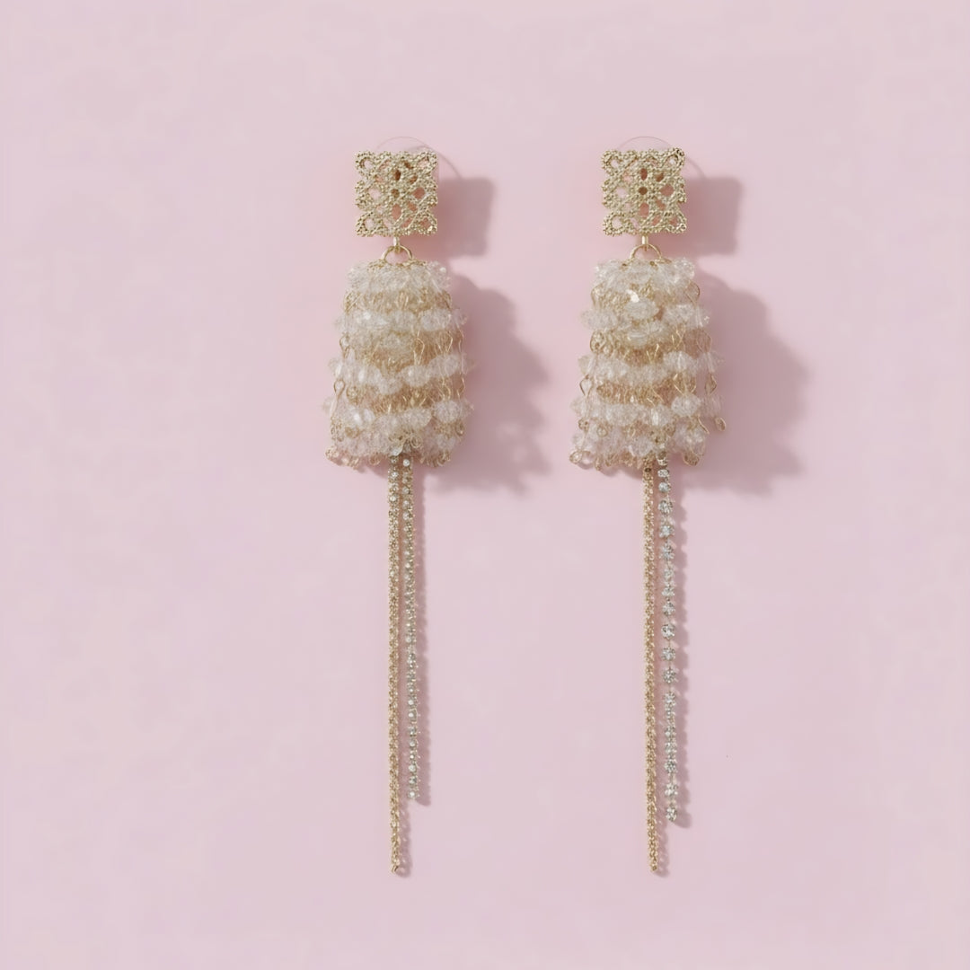 Crystal Tassel Statement Earrings Gold