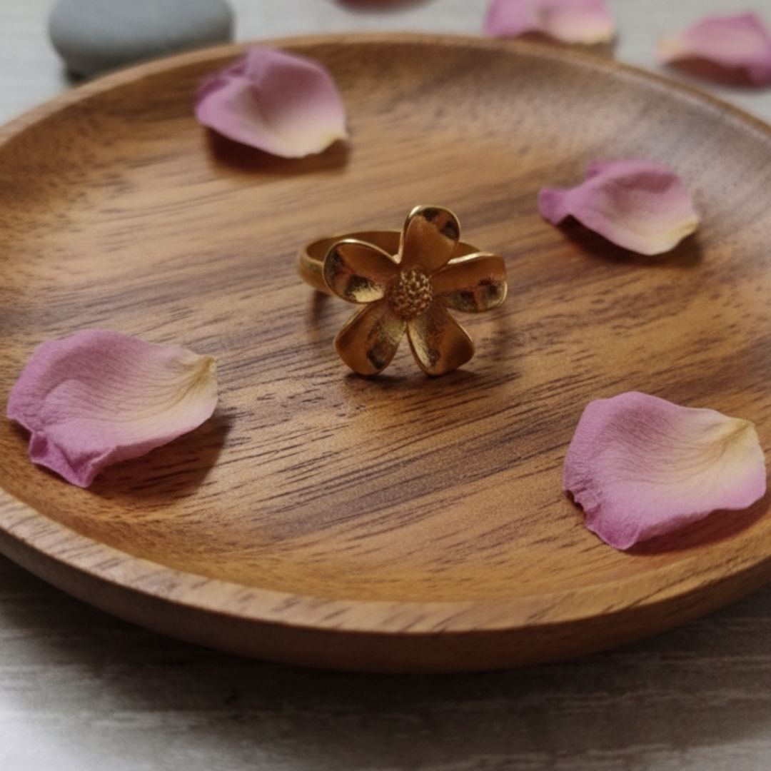 18K Gold Plated Anti‑Tarnish Flower Ring for Women