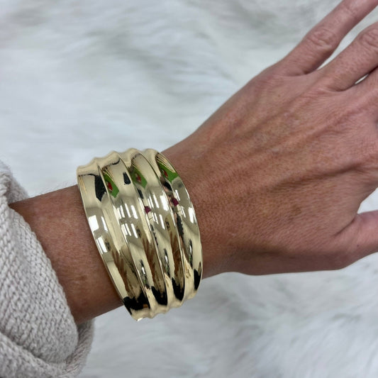 Layered Gold Plated Dome Cuff Bracelet