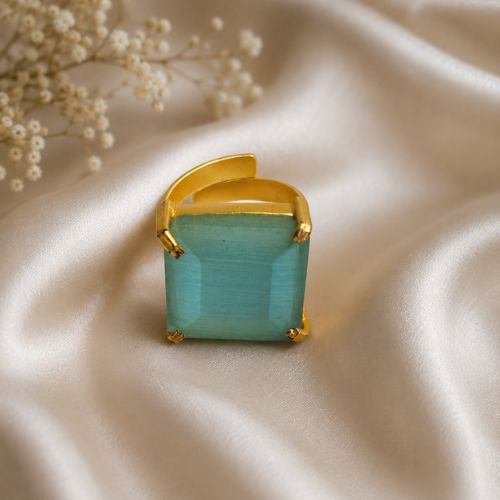 Turquoise Green Statement Ring with Gold Setting
