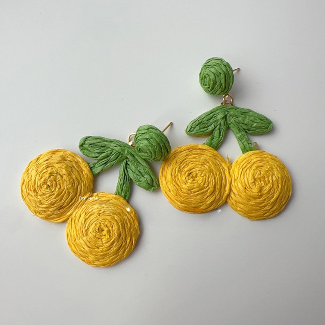 Handcrafted Thread Earrings – Yellow Design for Women